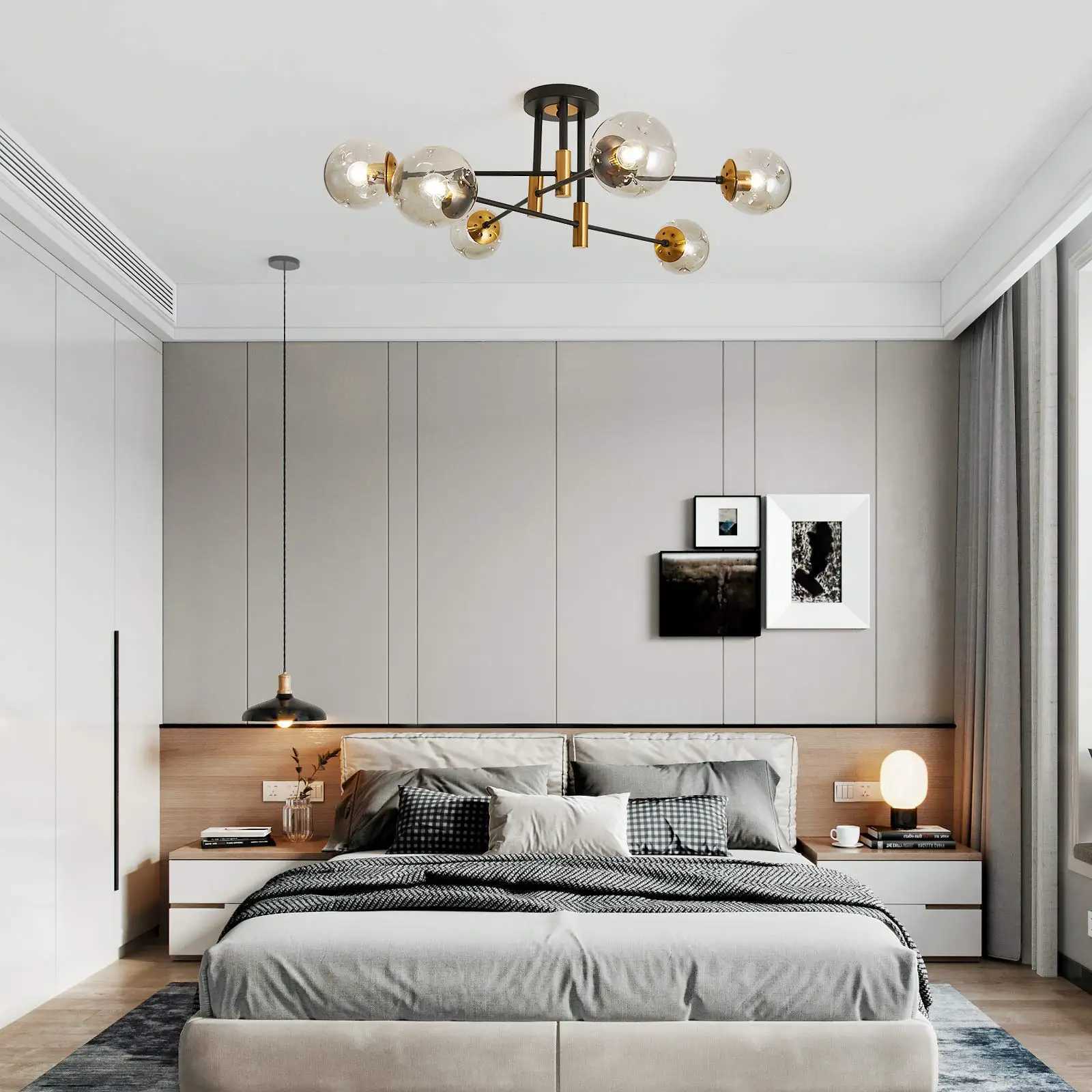 Glass Globe Chandelier Mid Century Modern Pendant Lights Black Ceiling Hanging Light Fixture with Glass Shade Sputnik Chandelier X250307