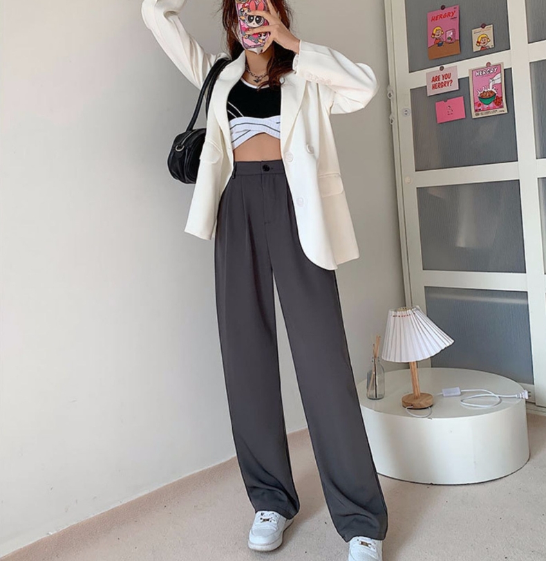 Wide leg pants for women in autumn and winter 2024 with a high waist and drooping feeling dragging the floor to show off weightS traightl egp antsa re - view 5