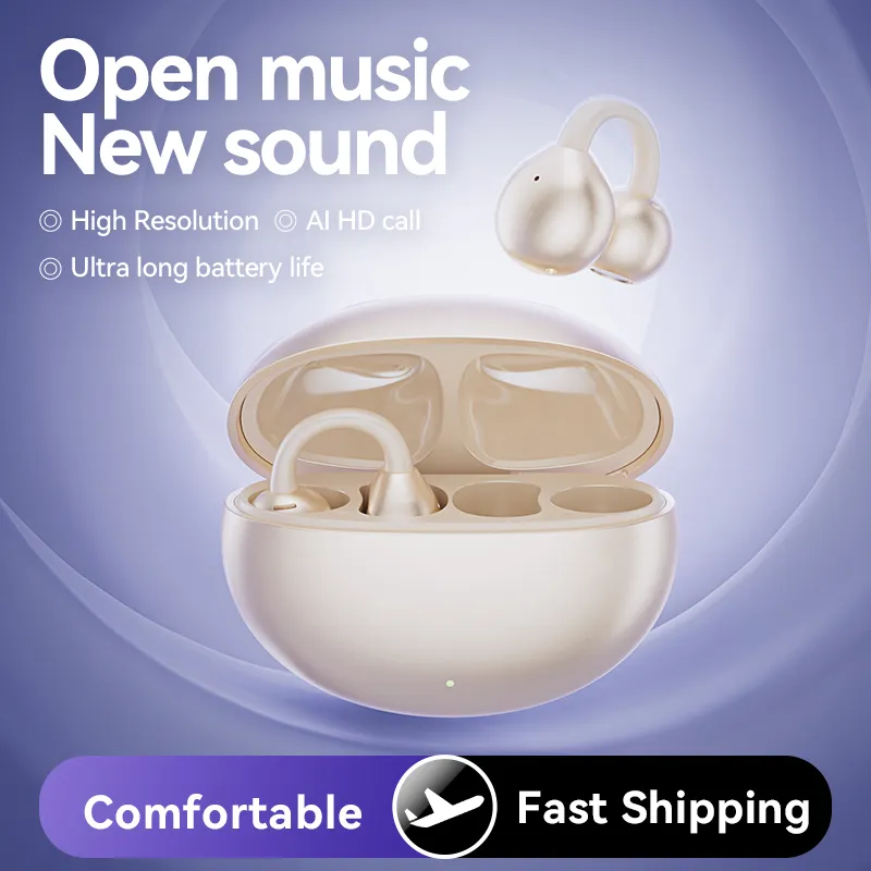 M91 TWS Bluetooth 5.4 Wireless Ear Clip ENC Earbuds Open Ear HiFi Stereo Headphones Touch Control Noise Reduction Earphones HD Call Headet With Mic Fo