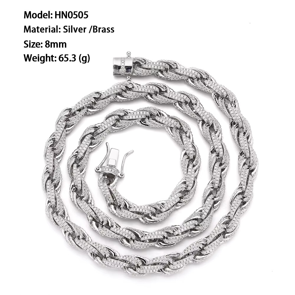 Customized Bulk Size 6mm 8mm 10mm Iced Out Cz Moissanite Rope Chain 925 Sterling Silver HipHop Jewelry Moissanite Cuban Necklace