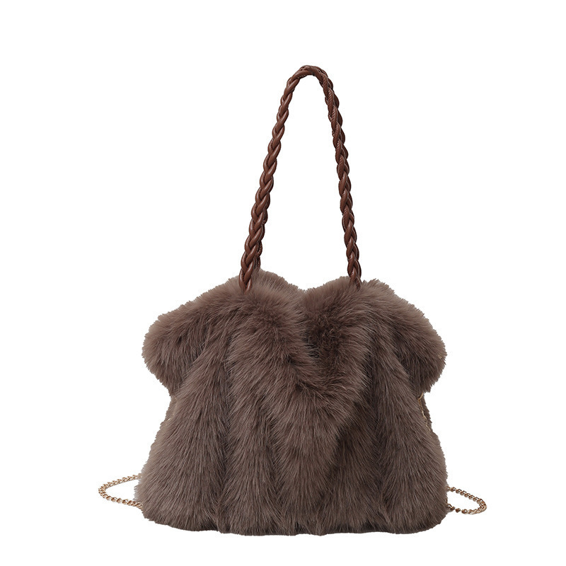 Fashion Large Tote Bag Faux Fur Women Handbags Chains Lady Shoulder Bags Fluffy Soft Plush Shopper Bag Warm Winter 241104