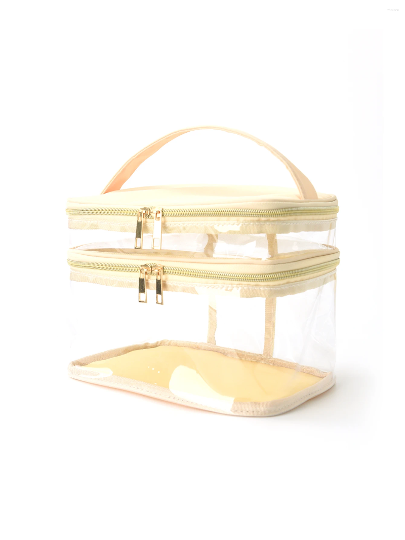 2025 NEW Cosmetic Bags 1pcs Large Capacity Letter Embroidery Double Layer Transparent Bag Toiletry Travel Storage Suitable For zhanyishengli