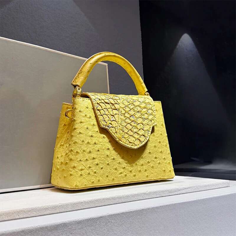 High-End Brand Women's Handbag Spring New Fashion Ostrich Pattern Crossbody Shoulder Pink Black Flap Gold Bag