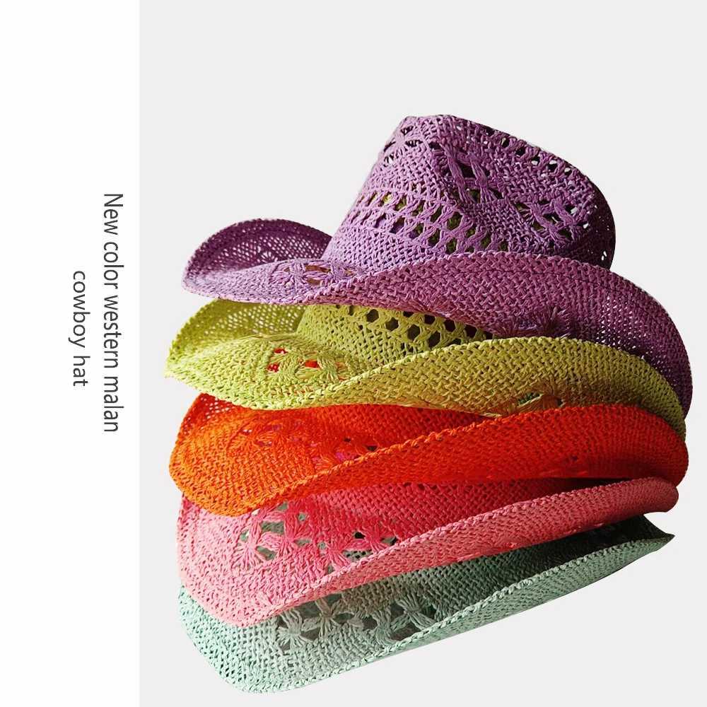 Melesh Western Womens Mint Green Cowboy Hat Straw Cowboy Hat Plasticity Strong Wide Brim Sunshine Beach Western Cowboy Hat W250307