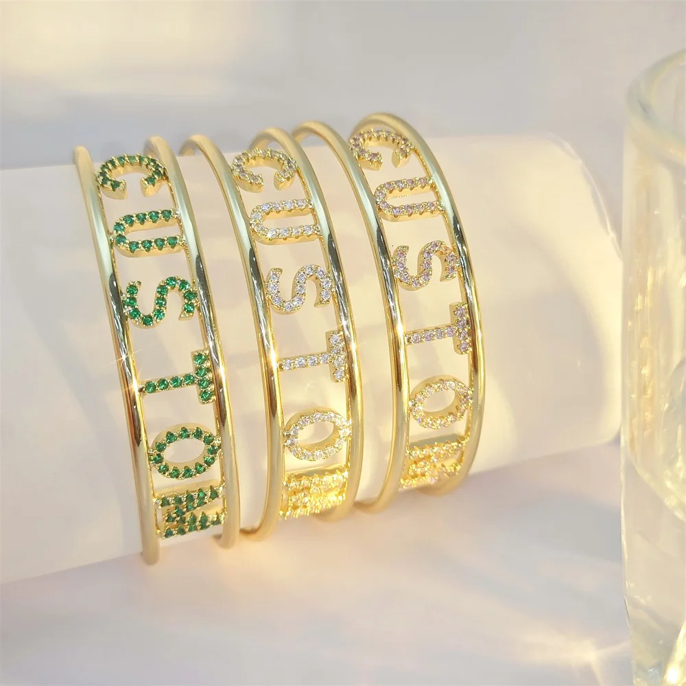 Doremi 9mm Colored Zircon Cuff Bracelet Customized Original Name Halloween Bracelet Personalized Adjustable Womens Gift Jewelry 250303