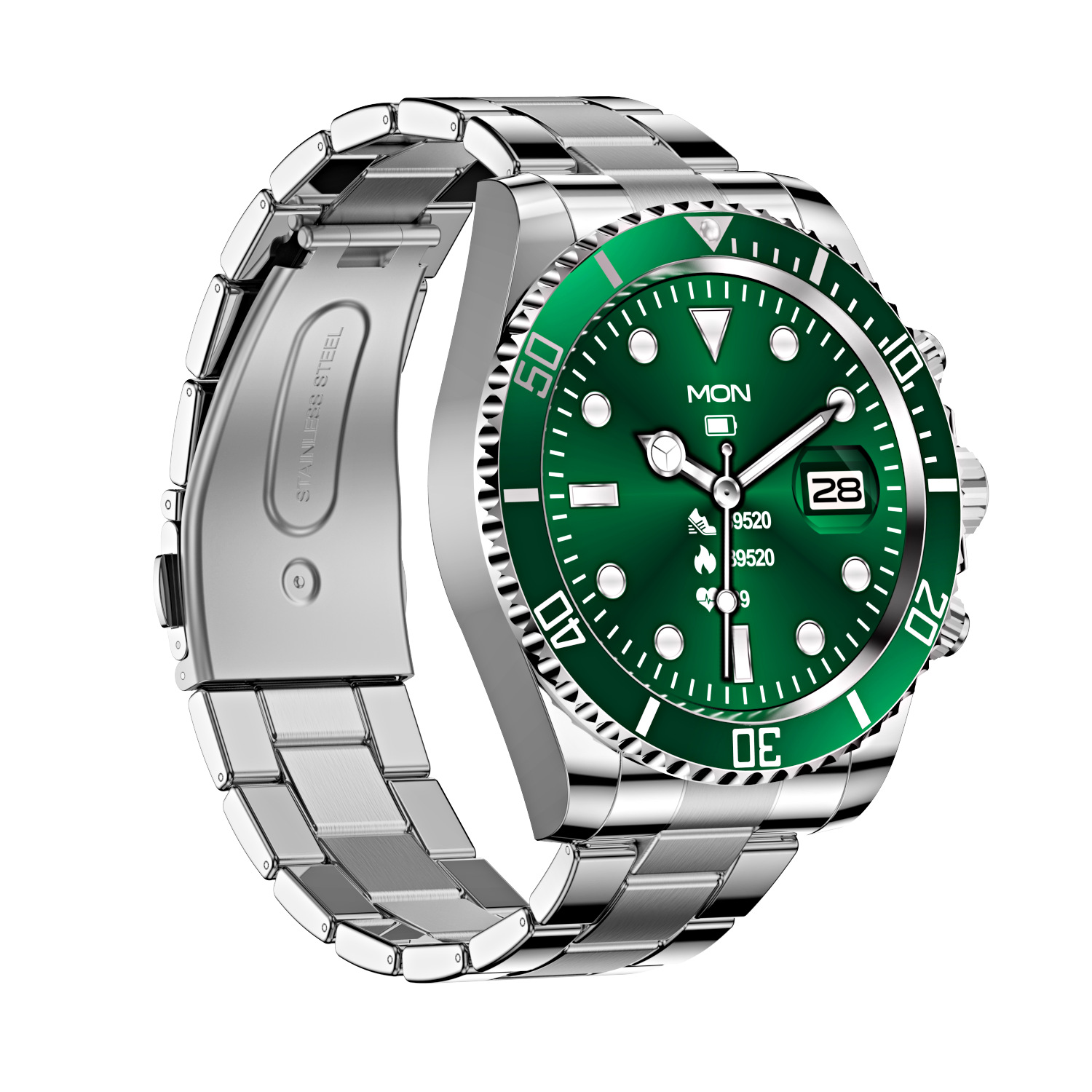Stainless Steel Smart Sports Watch with Fitness Tracking & Notifications