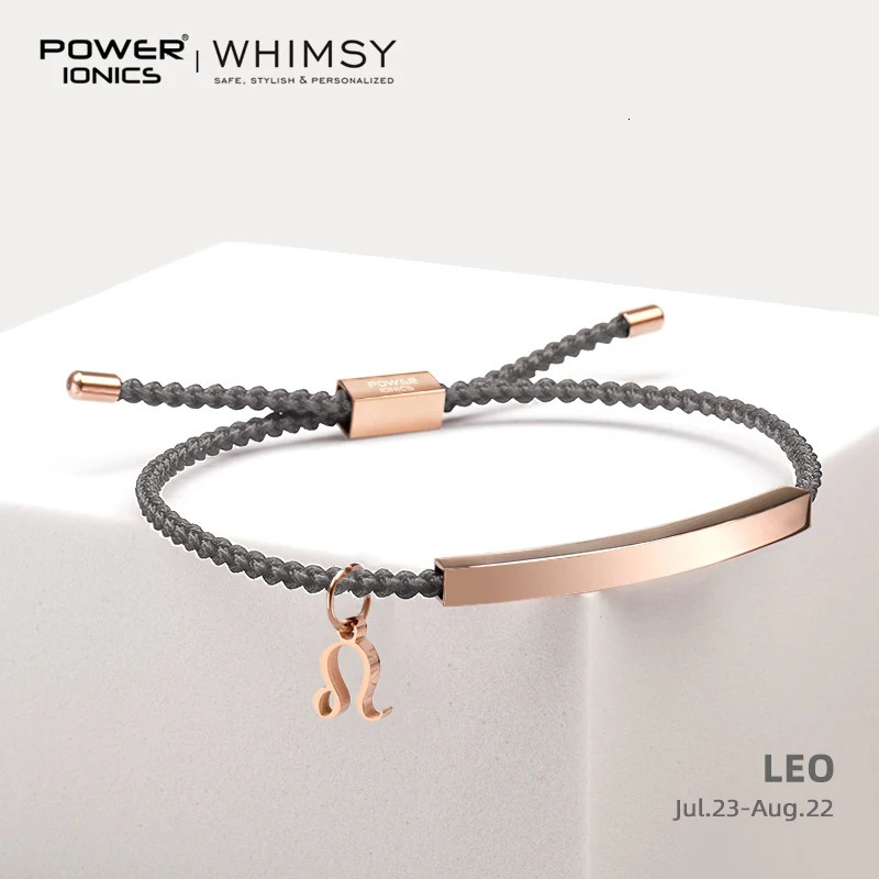 Power Ionics Trend 12 Zodiacs 18K RoseGold Plated Unisex Slim Souvenir Bracelet Free Engrave 250303