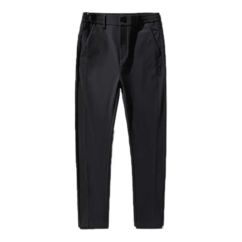 Mens casual pants semi elastic waistband nylon ice silk elastic straight tube light gray business gentleman summer casual 250305Z