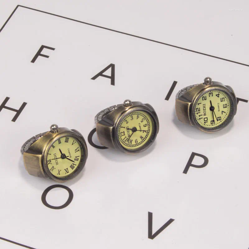 Cluster Rings RetroGem Vintage Copper Color Roman Dial Watch Fashion Finger Accessories Alloy Shell Quartz Men&Women Jewelry Gift