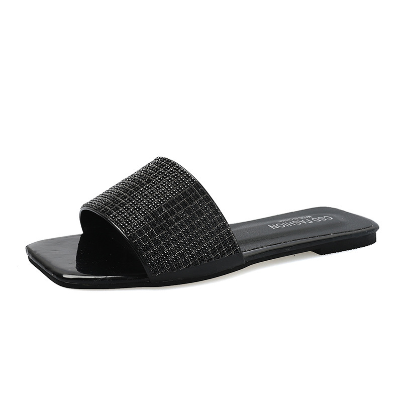 2025 New Single Diamond Flat Slippers Designer Solid Color Fashion Beach Sandals Classic Casual Women's Shoes