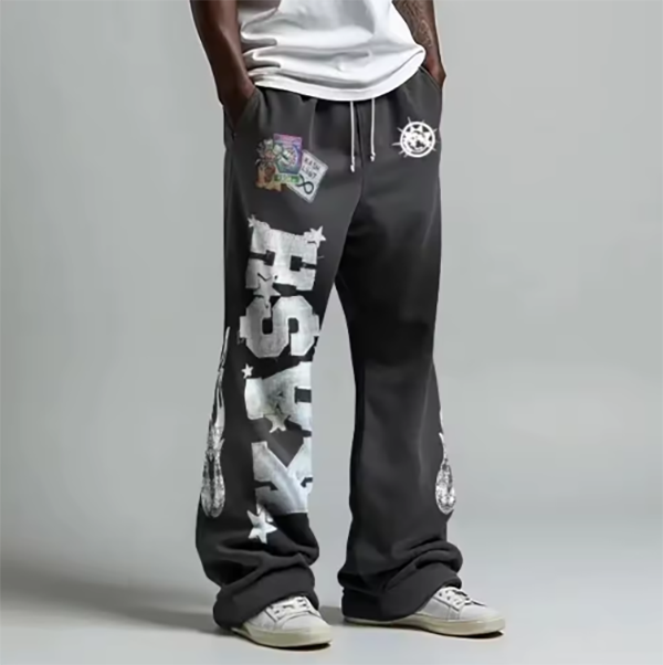 Men's Pants American Letter Patch Retro Double Layer Design Y2K Baggy Sweatpants Men Hip Hop Gothic Elastic Waist Jogging Casual