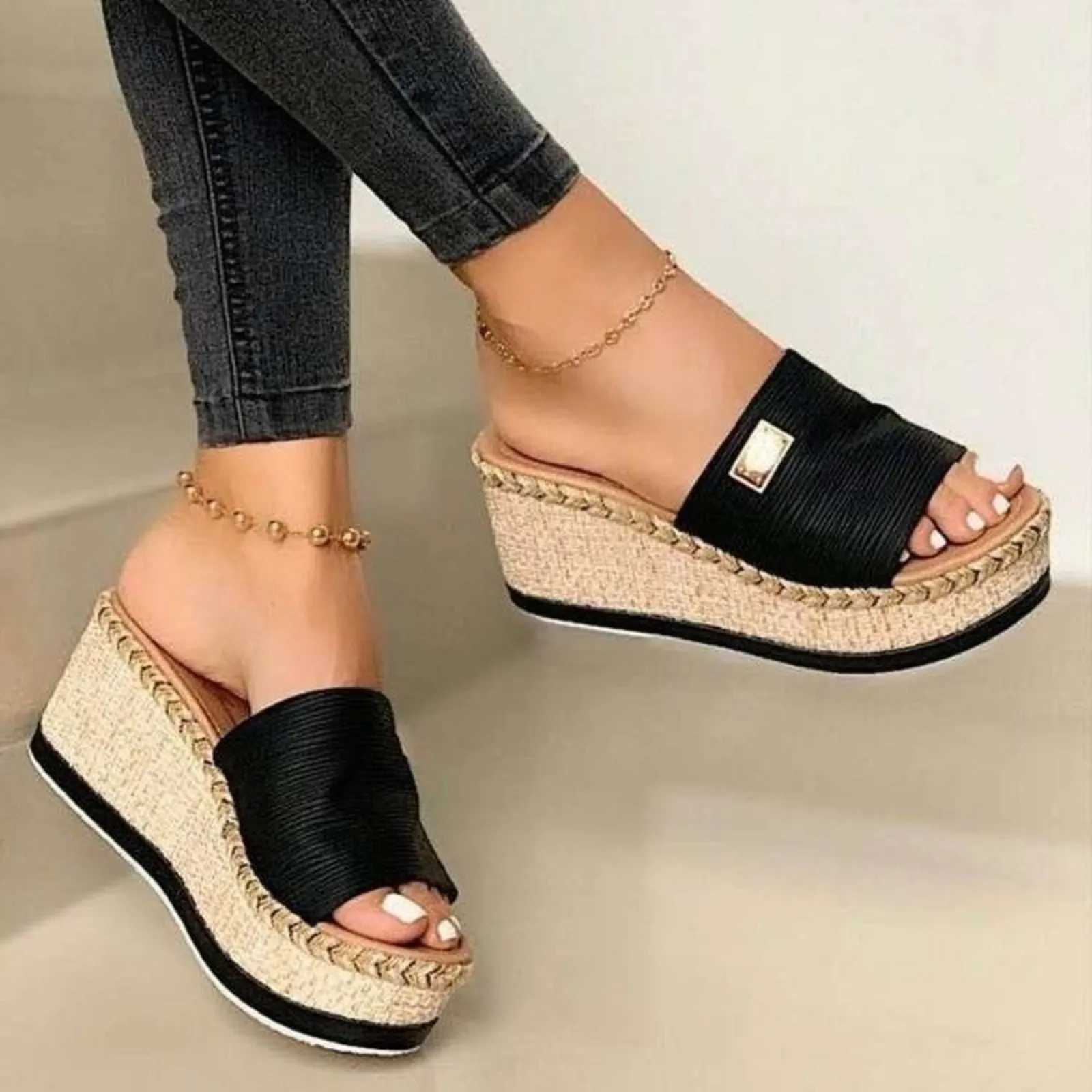 Sandals - WomenS Platform Sandals Wedge Heel Straps Summer Beach Fashion Sapatos Femininos barefoot summer Sandalias M250307