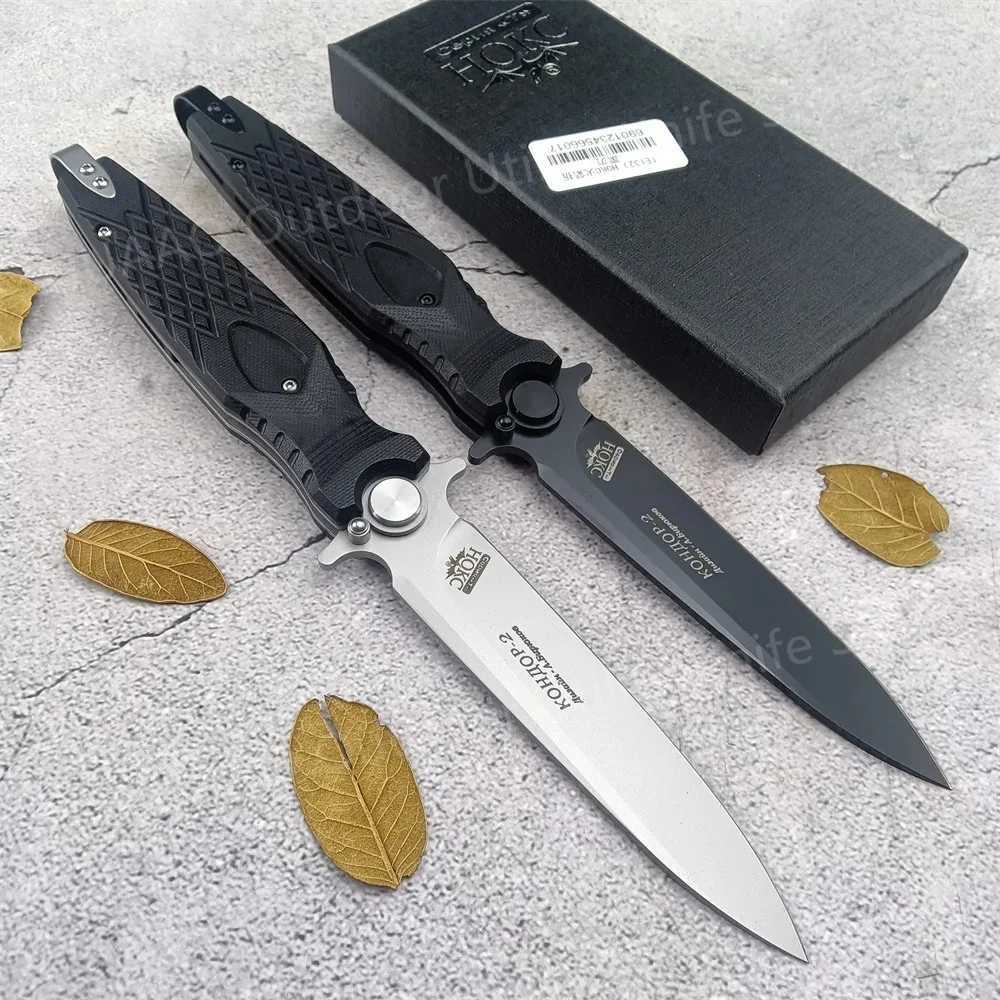 Tactical Russian HOKC military folding pocket knife hunting G10 hand D2 steel self density wild survival flipping knife giftXJ250307