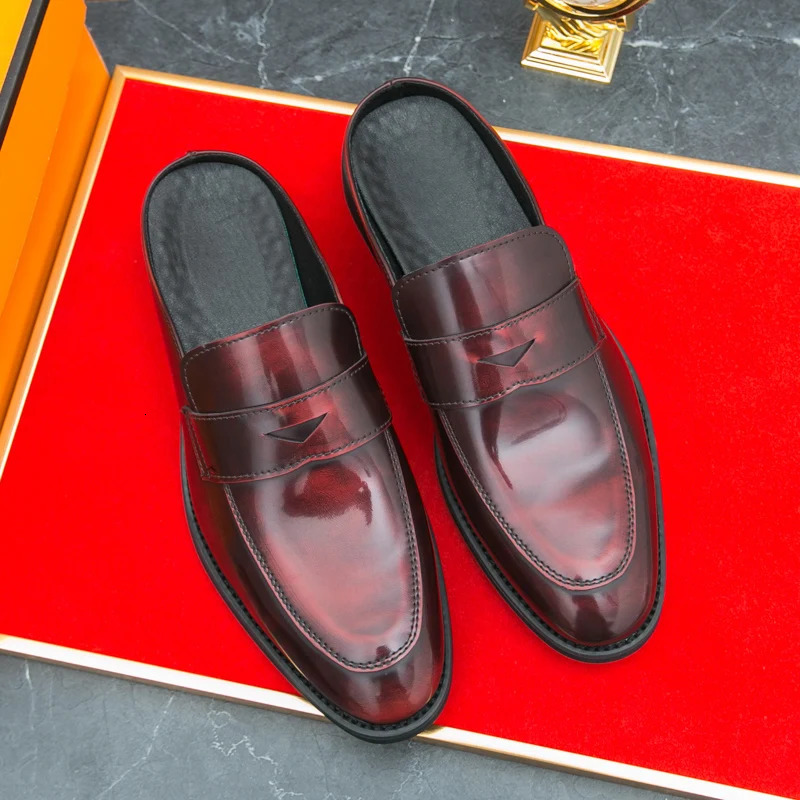 High Quality Mens Red Black Green Sandals Half Sequin Shoes For Men Mules Casual Shoes Penny Loafter Loafers Slippers 250306