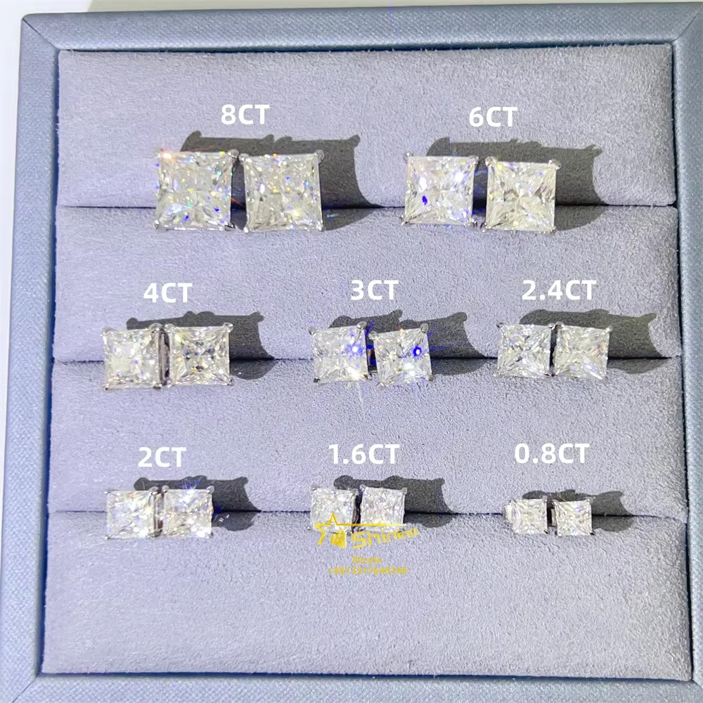 New Fashion 14k Gold Plated Fancy Shape Princess Cut Wholesale Men Moissanite Diamond Earrings - view 3