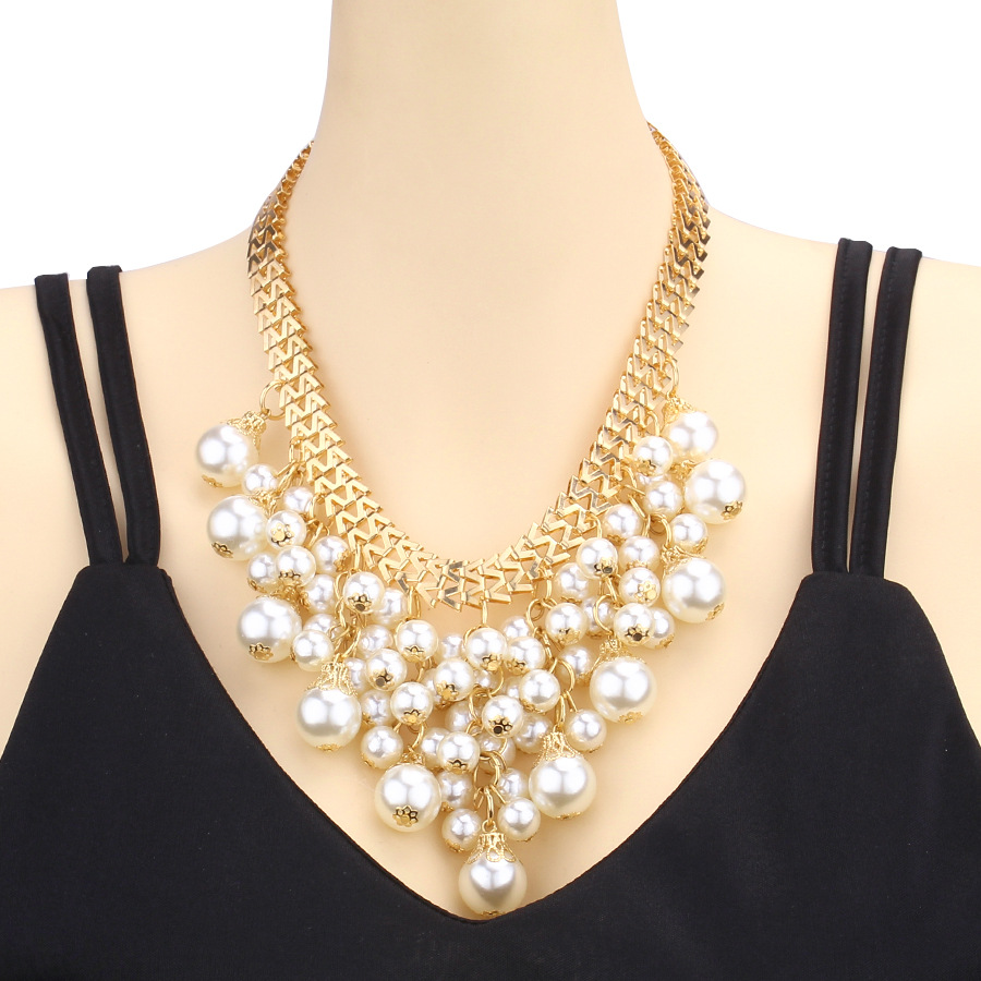 Multi-layer tassel pearl necklace female gorgeous exaggerated dinner party jewelry Europe and the United States fashion with jewelry