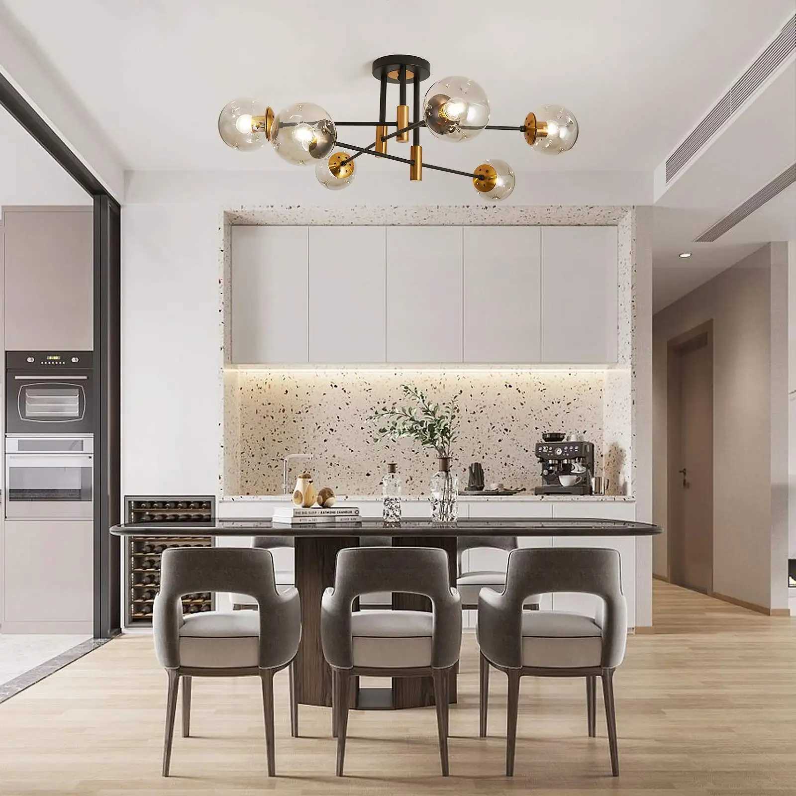 Glass Globe Chandelier Mid Century Modern Pendant Lights Black Ceiling Hanging Light Fixture with Glass Shade Sputnik Chandelier X250307