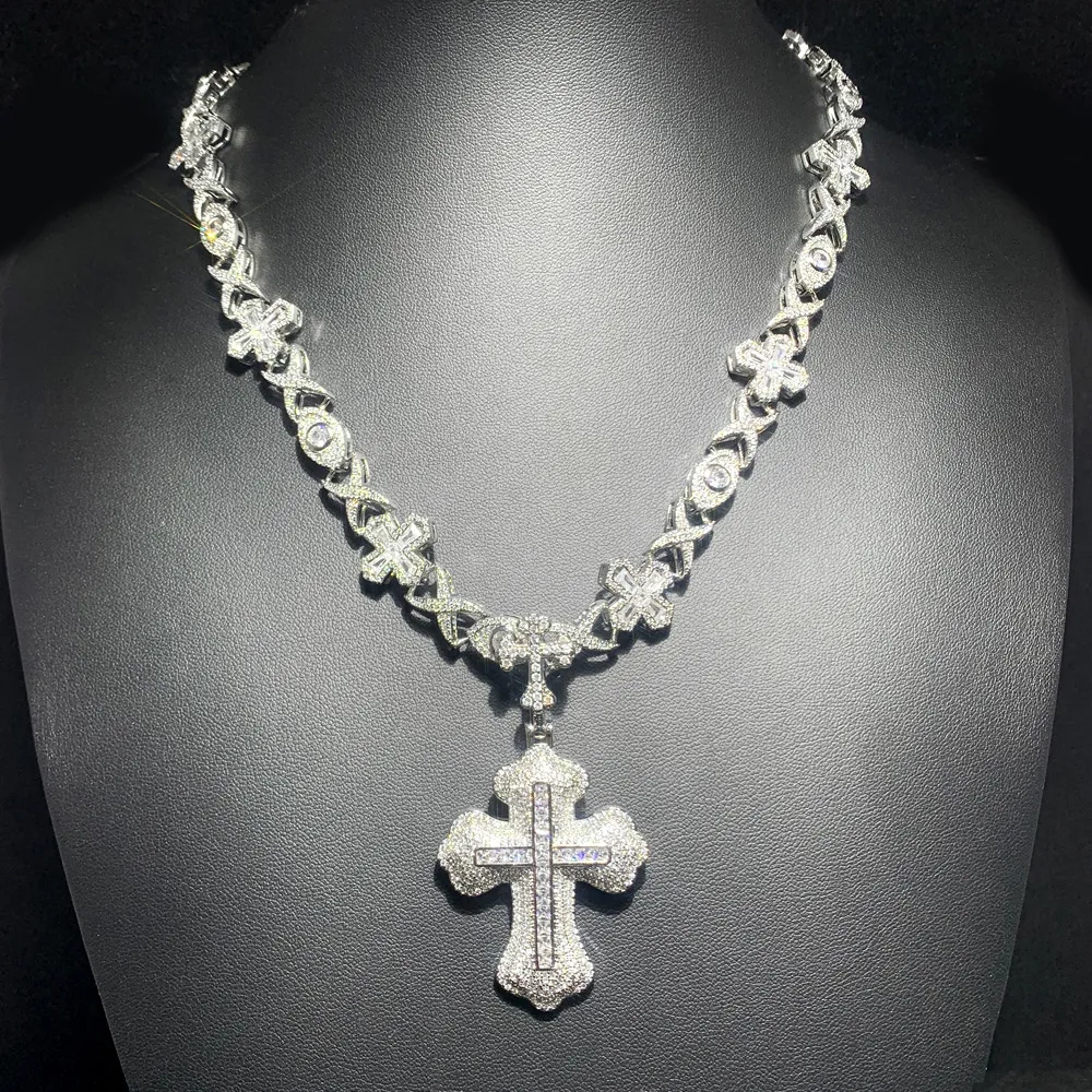 Mens Jewelry: Iced Out Eye Cross Pendant with Moissanite Cuban Chain Necklace - Statement Jewelry for Men