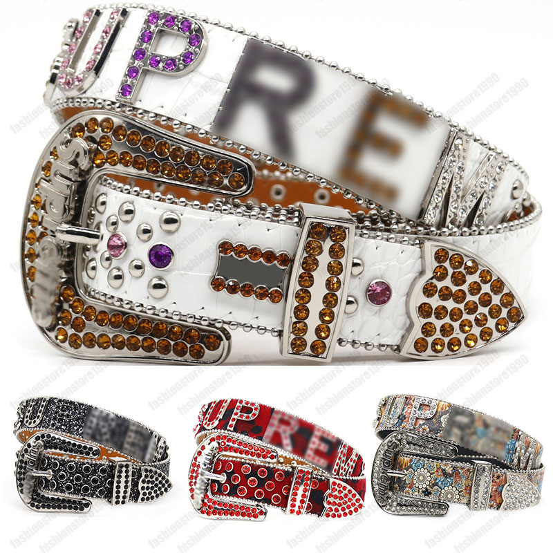 Designer belt printed rhinestone belt Men's belt Women's fashion punk personality street niche trend belt