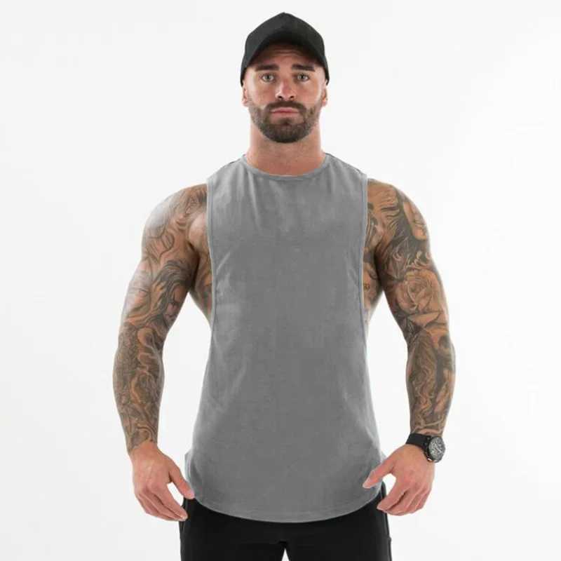 Plain Bodybuilding Clothing Fitness Mens Flow Cut Off T-shirts Dropped Armholes Gym Tank Tops Workout Sleeveless Vest TanktopT250318