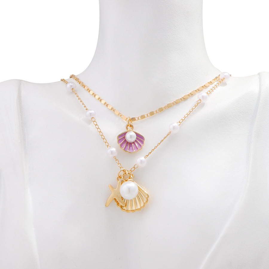 Shell imitation pearl necklace set metal starfish design sense of necklace fashion versatile niche marine resort style