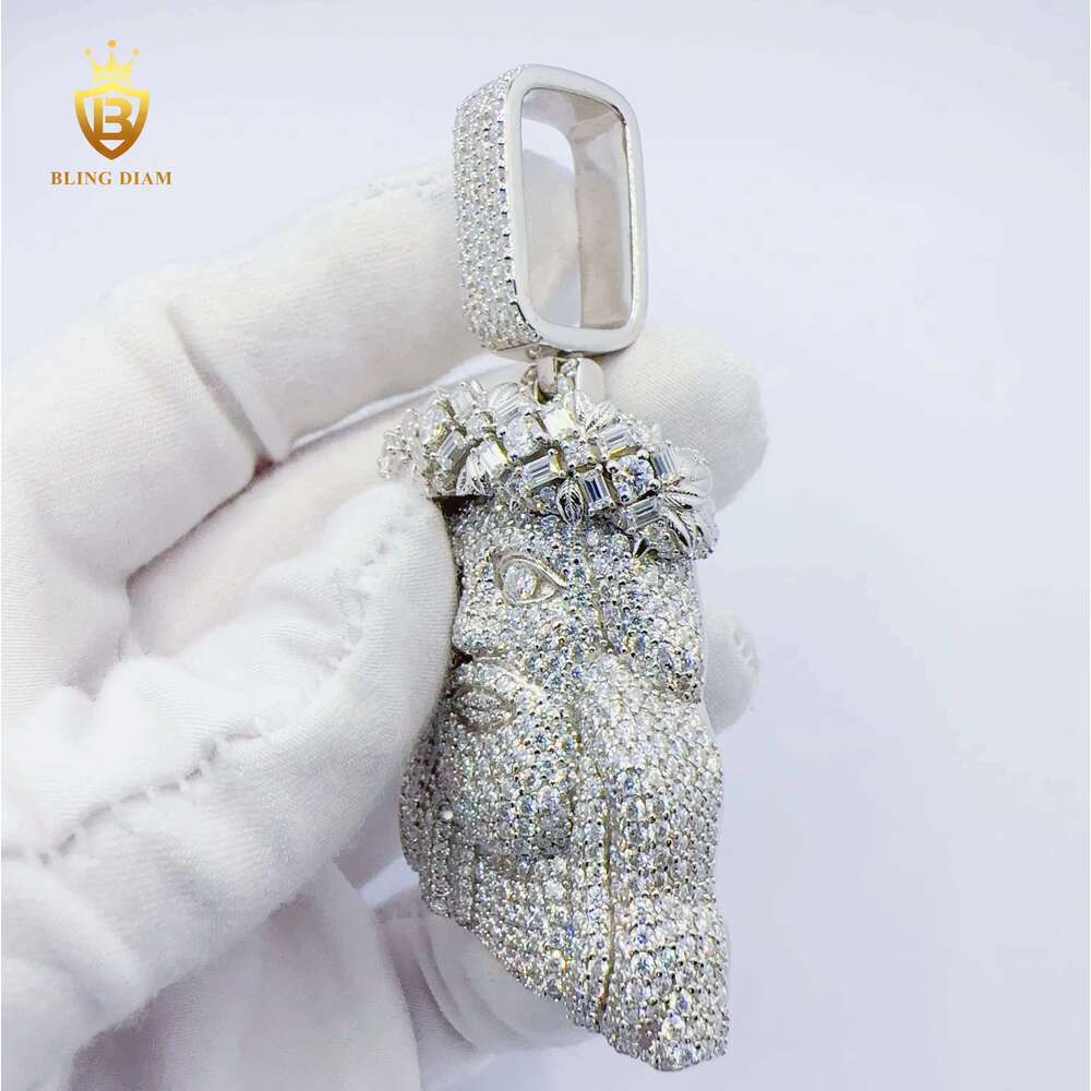Custom White Gold Sterg Sier Vvs Moissanite Hip Hop Jesus Head Pendant For Men
