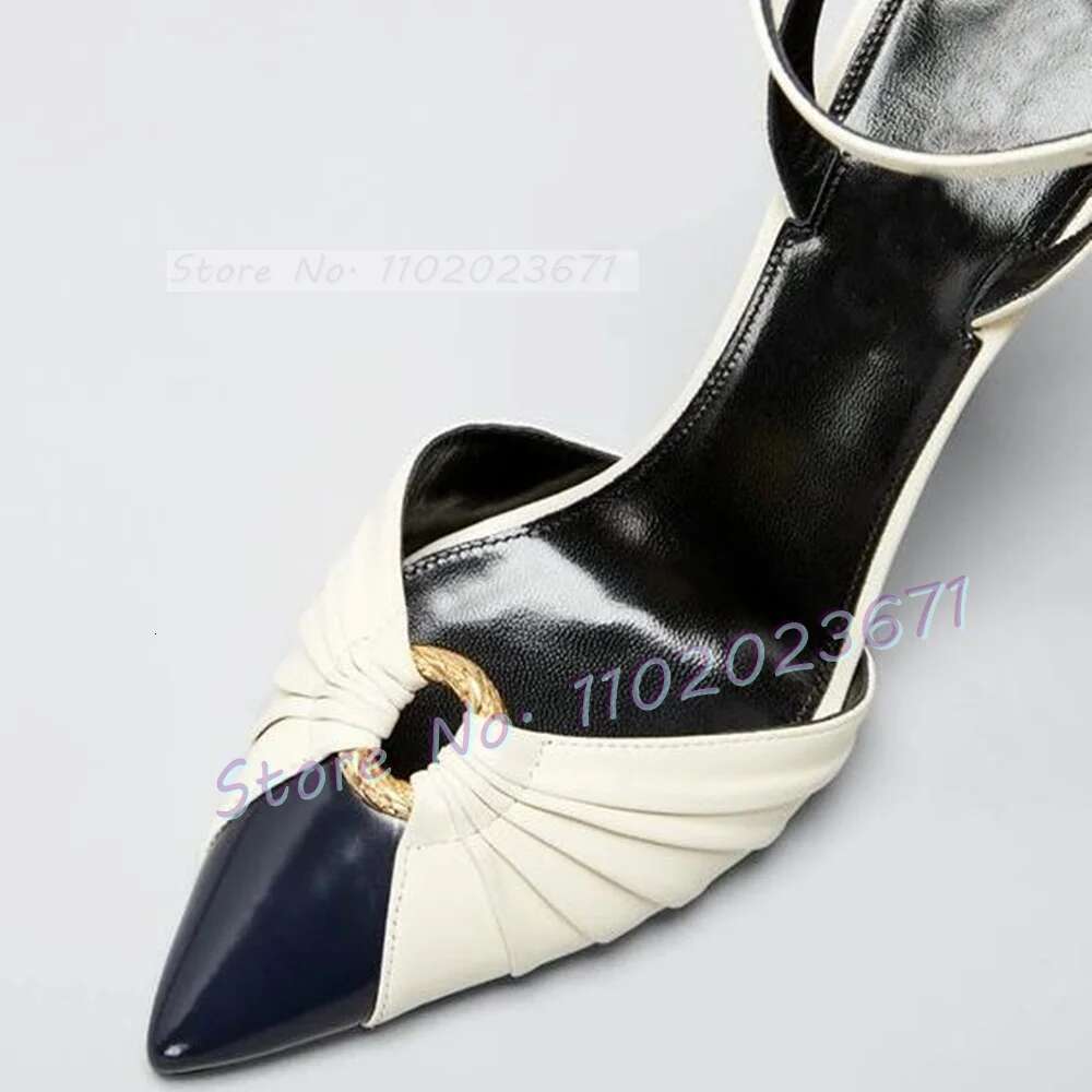 Pointy Metal Ring White Sandals Women Mixed Color Spike High Heels Elegant Work Office Lady 2023 Summer Bow knot Shoes