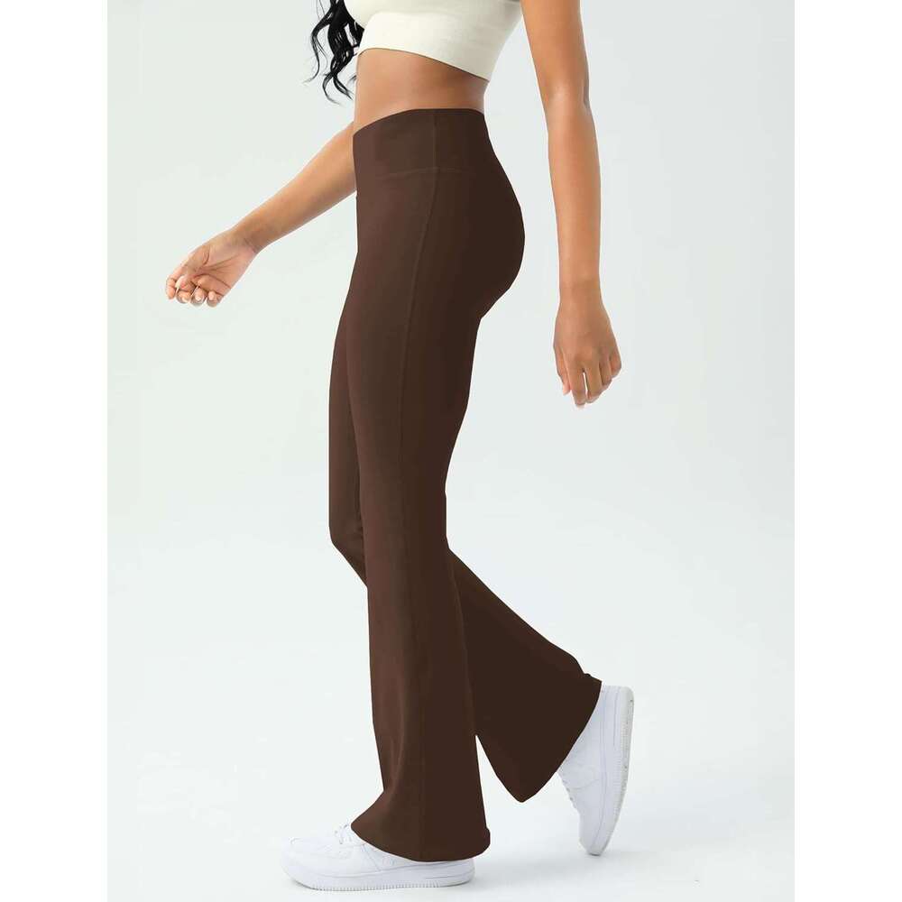 2025 New Arrivals Women's Yoga Boot Shaped Bottom Flared High Waisted Fitness Pants, Mocha mousse And Abdominal Compression Pants KLMY