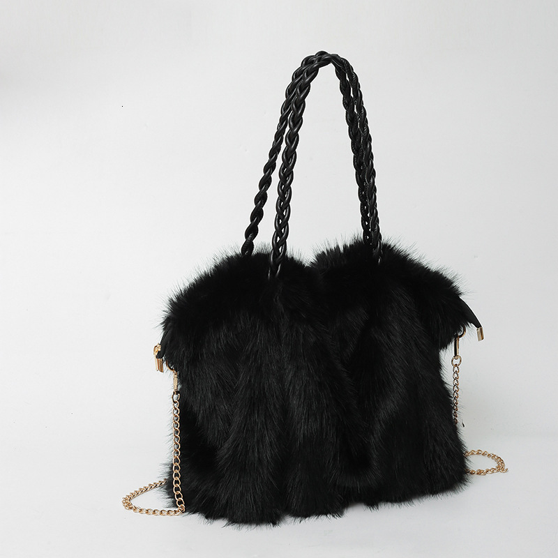 Fashion Large Tote Bag Faux Fur Women Handbags Chains Lady Shoulder Bags Fluffy Soft Plush Shopper Bag Warm Winter 241104