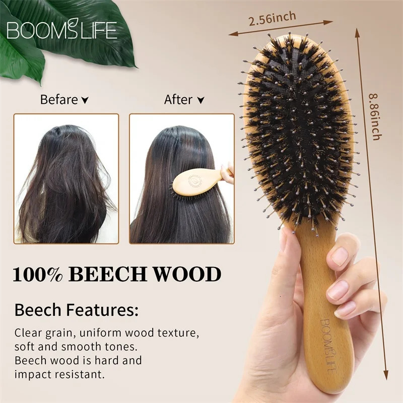 Boar Bristle Hair Brush Women Combs for Hair Anti-Static Scalp Massage Comb Wood Hair Brush for Curly Thick Long Hair Detangler 250306