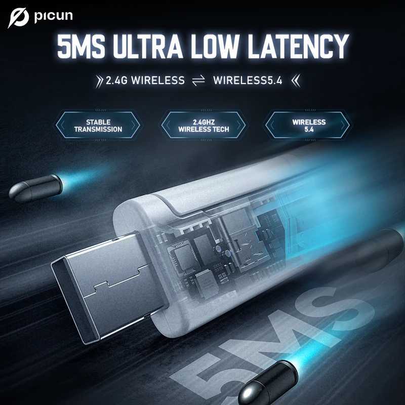 Picun G2 Wireless Gaming Headset wireless connections 5.3 2.4G Headphones 7.1 Surround 5ms Low Latency ENC Mic for PC Phone Switch X250307