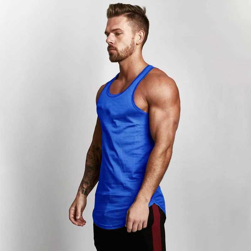 Bodybuilding Tank Tops Men Mesh Sports Tanktops Muscle Vest Fitness Sleeveless Tops Tees Slim Fit SingletsT250318