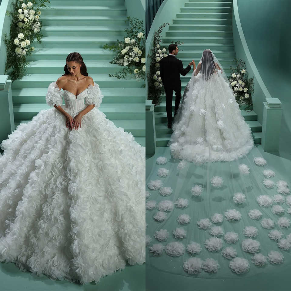 Exquisite Ball Gown Wedding Dress For Women Sweetheart Neck Sleeveless Bridal Gowns 3D wer Ruffles Sweep Train Dresses Custom Made vestidos de novia