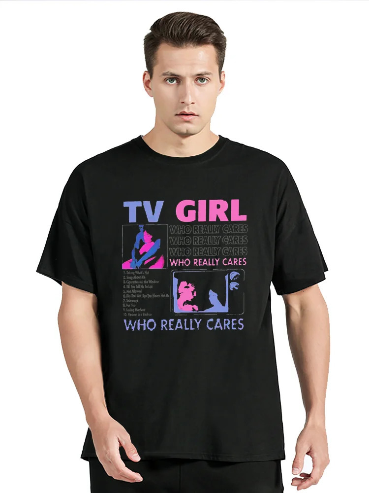TV girl who really cares about Tshirts retro cotton unisex tops fitness street clothing graphic oversized mens 250225