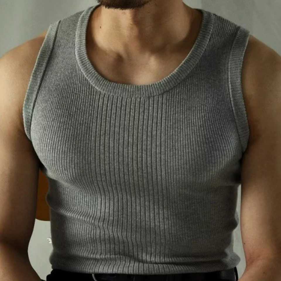 Mens Summer Ribbed Knit I-Shaped Vest Sports Bottoming Slim Tank Top Streetwear Fitness Gym Clothes Quick-drying Singlet ElasticT250318