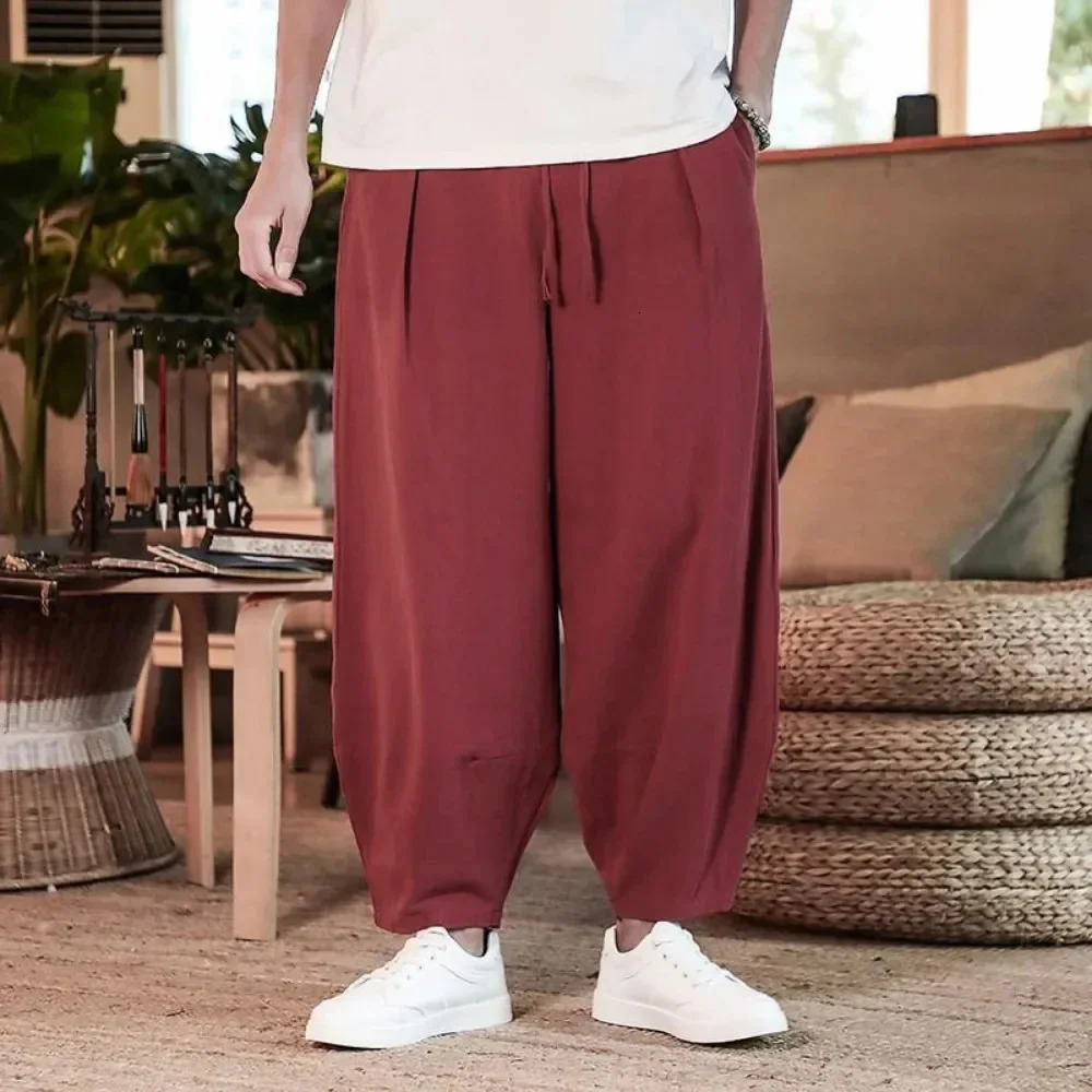 Mens Cotton and Linen Pants Male Summer Solid Color Mens Cozy Trousers Baggy Streetwear Plus Size Lightweight Casual Pants 250305Z
