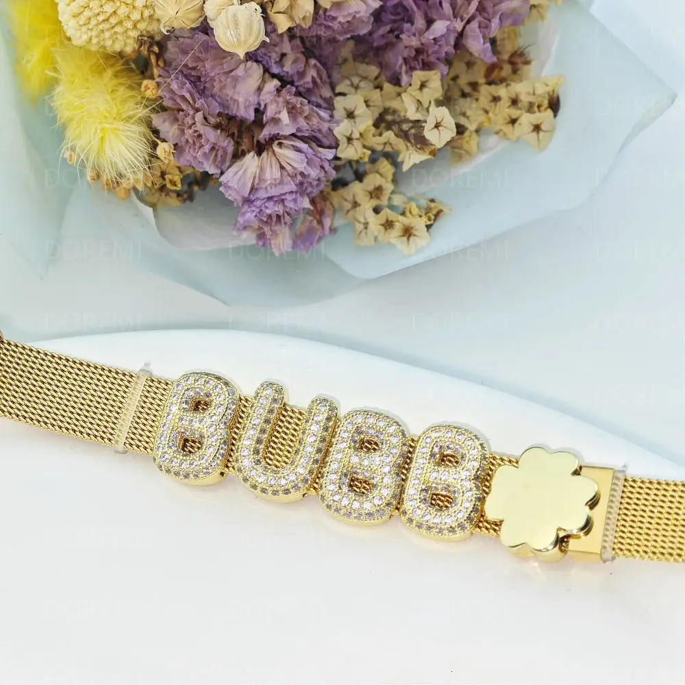 Doremi personalized letter name bracelet womens watch 18k gold chubby balloon bubble DIY zircon letter bracelet watch jewelry 250303