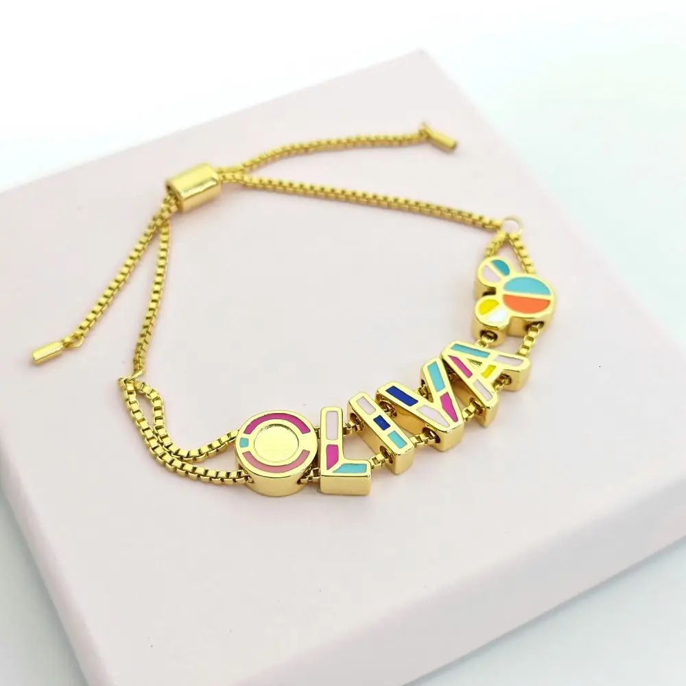 Doremi enamel letter bracelet custom slider name chain heart-shaped colored letters DIY womens bracelet 250303