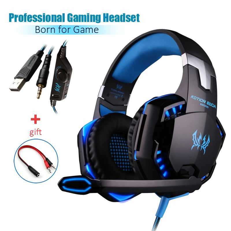 G2000 Gaming Headset Deep Bass Stereo Casque Wired Headphone Glowing Earphone with Microphone for XBOX PC Laptop X250307