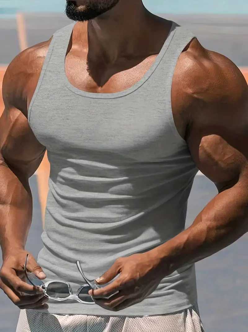 Mens Summer Quick Dry Running Sleeveless Crew Neck Tank Top Daily Gym Workout Fitness Training Sports Sleeveless Tank TopT250318