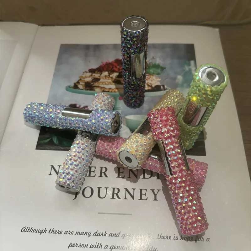 Exquisite Rhinestone Lighters Butane Torch Lighters Windproof Pink Straight Flame Lighters Ladies Smoking AccessoriesC250307