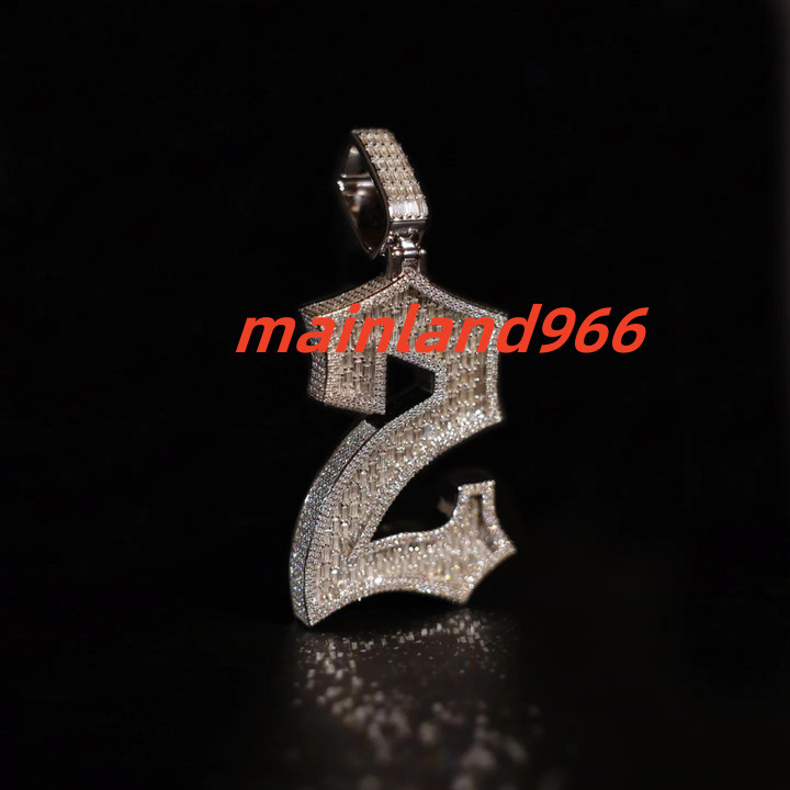 Custom Moissanite Pendant Necklace VVS Diamond Mossanite Letter Moissanite Pendant With Iced Out Chain in 10kt White Gold