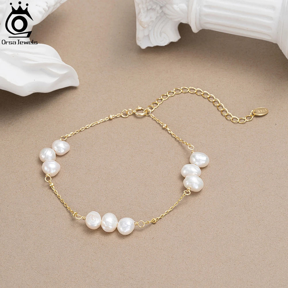 ORSA JEWELS Baroque Beaded Pearl Bracelet Versatile Chain For Women Girls 14K Gold Plated Fine Pearls Accessories GPB22 250303