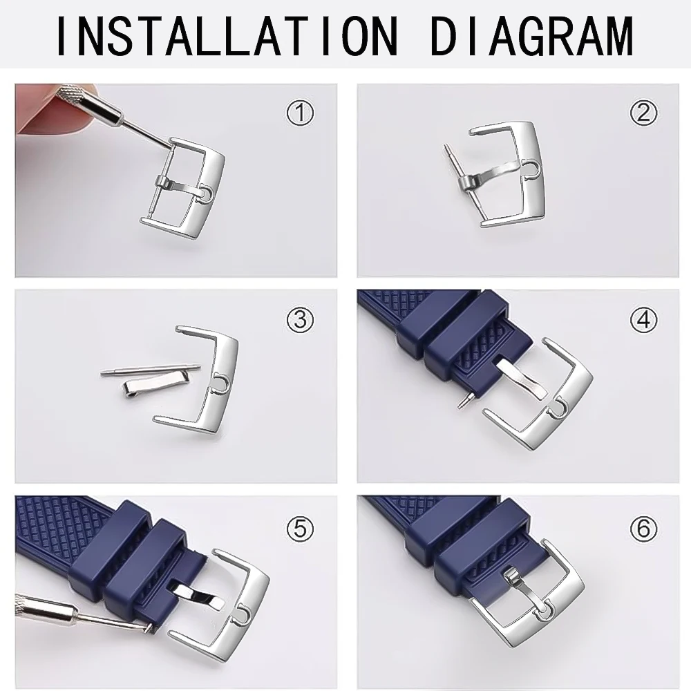 20mm Stainless Steel Watch Buckle Watch Clasp Accessories Replacement Buckle for Leather Watch Strap With Tool