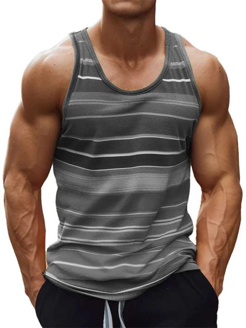 Funny 3D Color Stripe Printed Mens Tank Top Fashion Breathable Gym T-shirt Outdoor Run Fitness Sports Sleeveless Shirt Man VestT250318