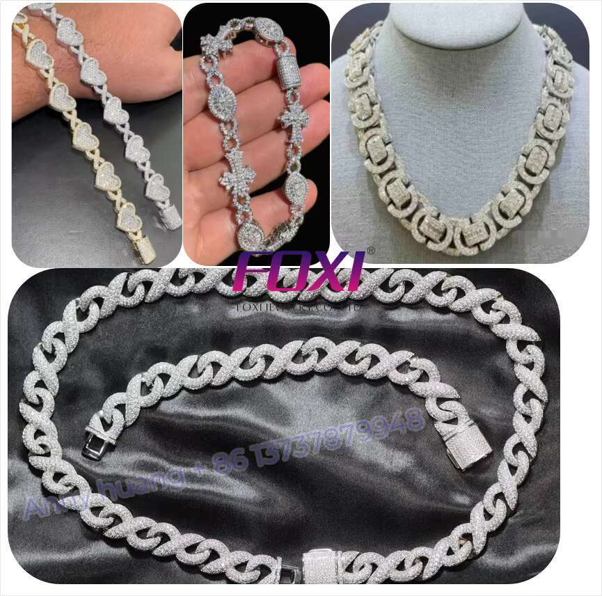 Hip Hop Mossanite Jewelry 12Mm 14K Pure White Gold Sterg Sier Vvs Moissanite Infinite Chain Necklace