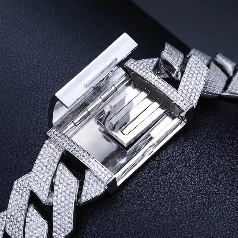 Best Quality 27mm Moissanite Diamond Cuban Link Chain Sparkling Fully Iced for Gift Engagement Anniversary Unisex Claw Setting