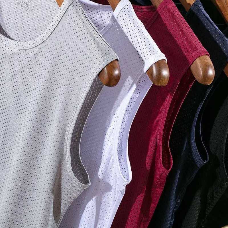 Summer Fitness Sports Tank Top 2024 Mens Sleeveless Shirt Male Mesh Breathable Vest Quick Drying Gyms Running T ShirtsT250318