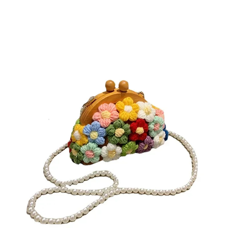 Flower pearl personalized canvas cross body bag with flower shell wood shoulder 2025 selling womens 250227