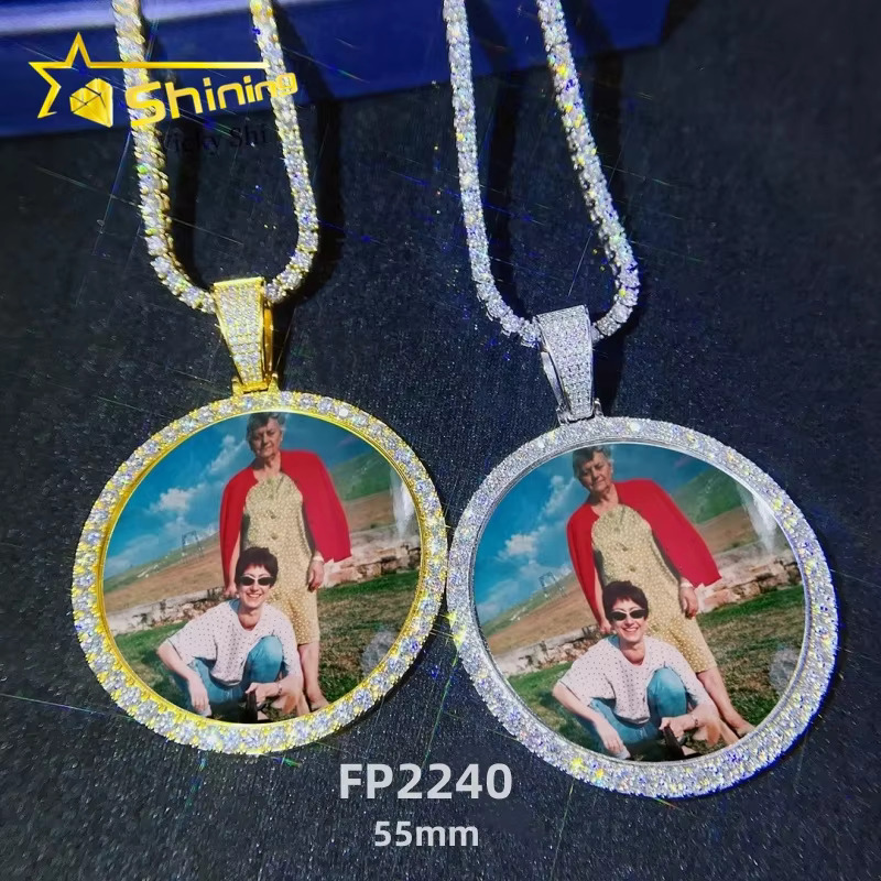 Ready to Ship Stock 925 Sterling Silver Memory Photo Pendant Hip Hop Iced Out Vvs Moissanite Pendant Pass Diamond Tester